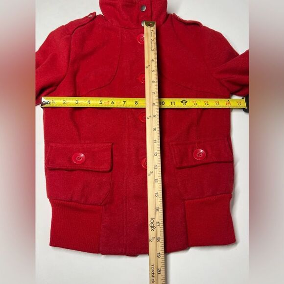 WOMENS JUNIORS SOUND & MATTER BASIC WOOL BLEND JACKET RED W/ BUTTONS SIZE XS - Picture 7 of 15